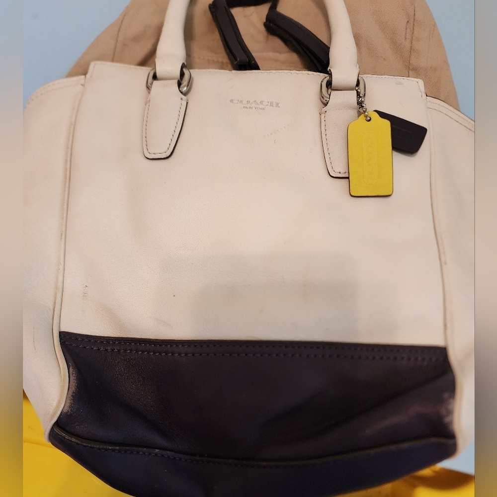 Used Coach tan, purple and yellow handbag - Picture 3 of 16